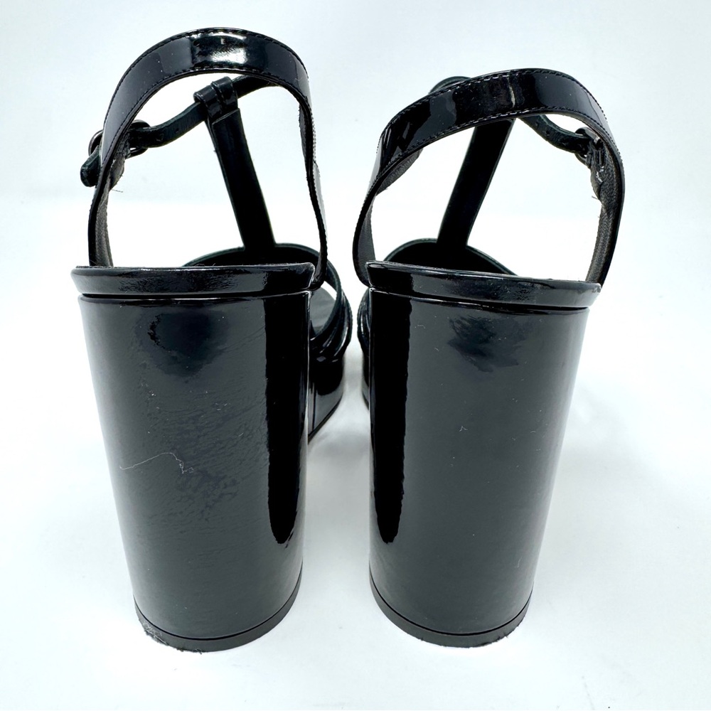 Chanel Black Patent Leather T-Strap CC Logo Wedge Platform Sandals - Picture 10 of 15